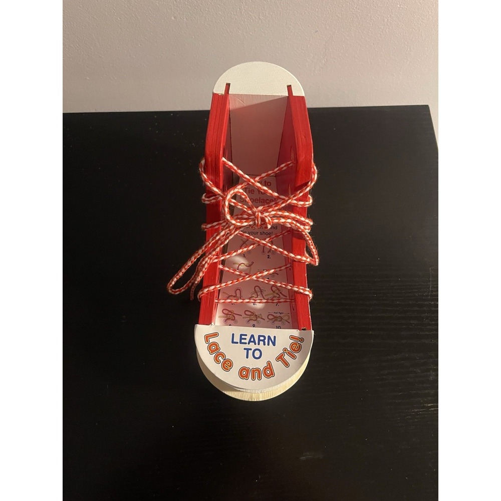 Melissa & Doug Red Wooden Learn To Tie Shoe with Shoelacess / Laces - NWOT